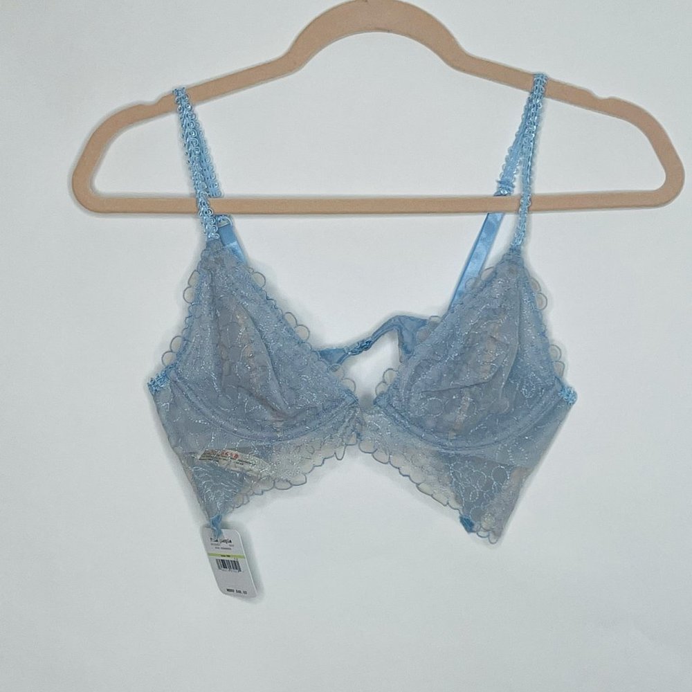 Free People Lucia Underwire Lace Bra Bralette 32B Blue Hydrandea - Picture 5 of 6